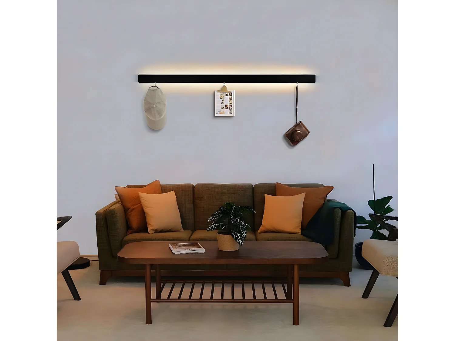 NETTLIFE Espejo LED Interior Negro 100CM, Lámpara para pasillo Arriba Abajo, Lámpara para escalera 37W con 3 ganchos, Iluminación mural