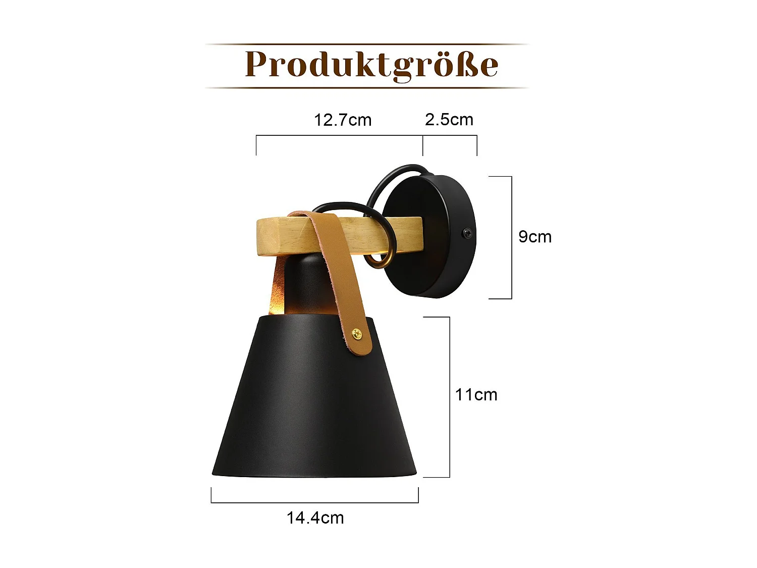 NETTLIFE Kinkiet Vintage Retro E27 w czarnym, przemysłowym oświetleniu ścian wewnętrznych, z drewna, skóry, tworzywa sztucznego (bez żarówki)