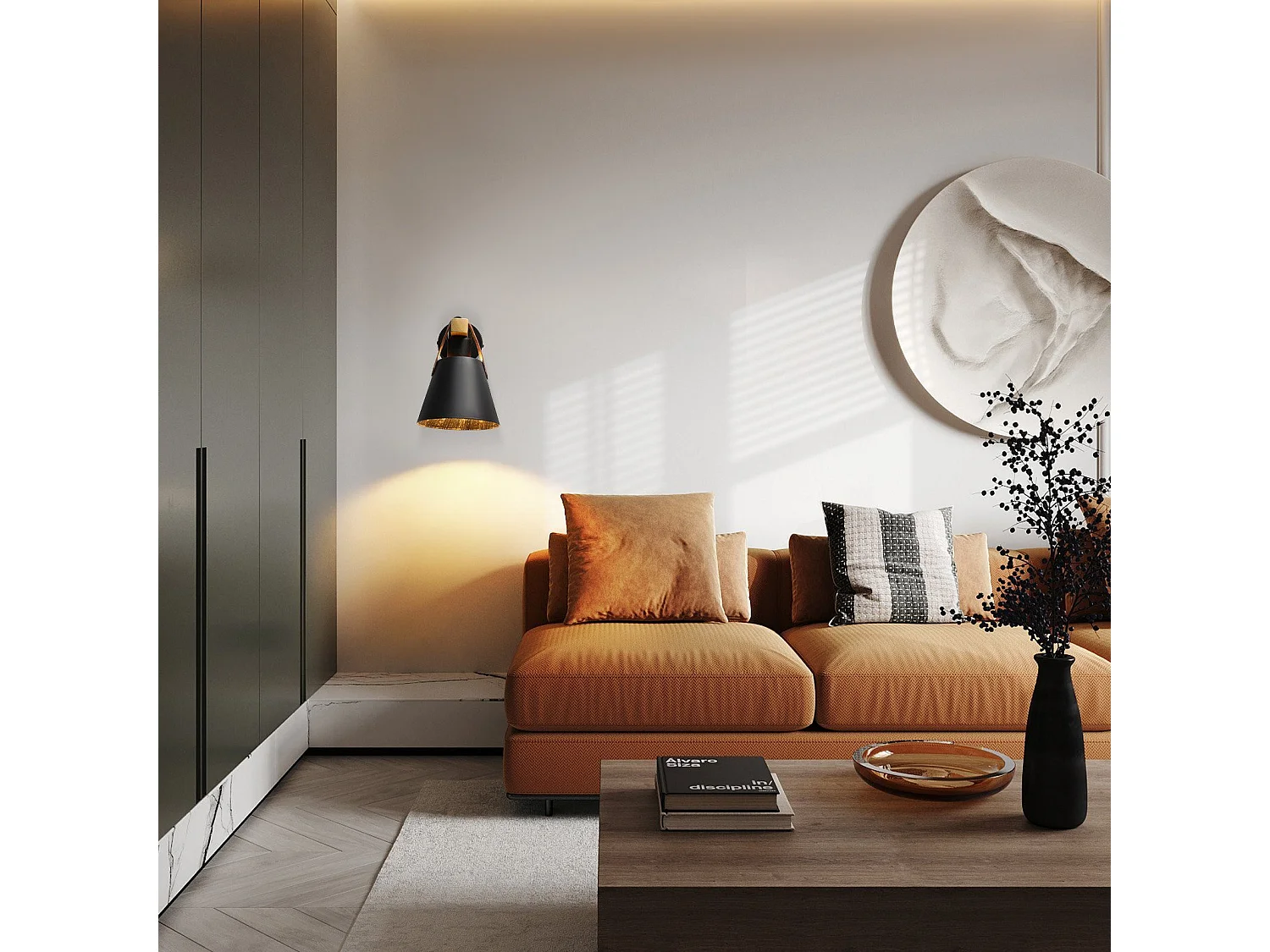 NETTLIFE Kinkiet Vintage Retro E27 w czarnym, przemysłowym oświetleniu ścian wewnętrznych, z drewna, skóry, tworzywa sztucznego (bez żarówki)