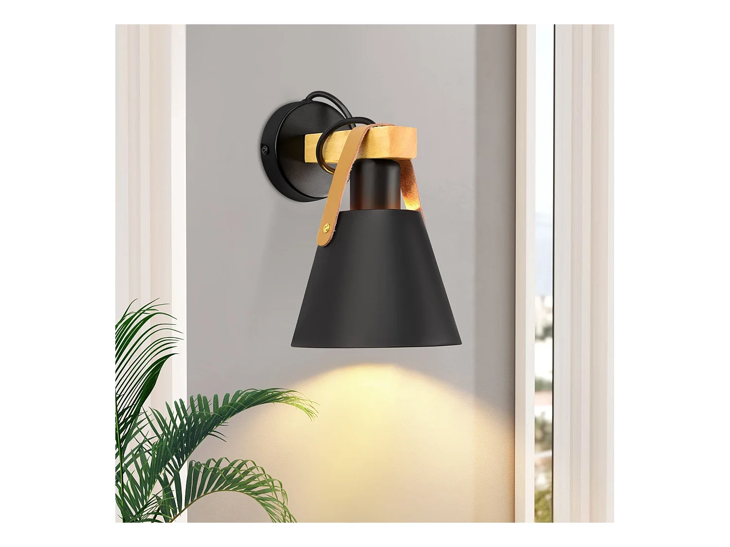 NETTLIFE Vintage Applique murale rétro E27 en noir industriel intérieur éclairage mural en bois cuir plastique (sans ampoule)