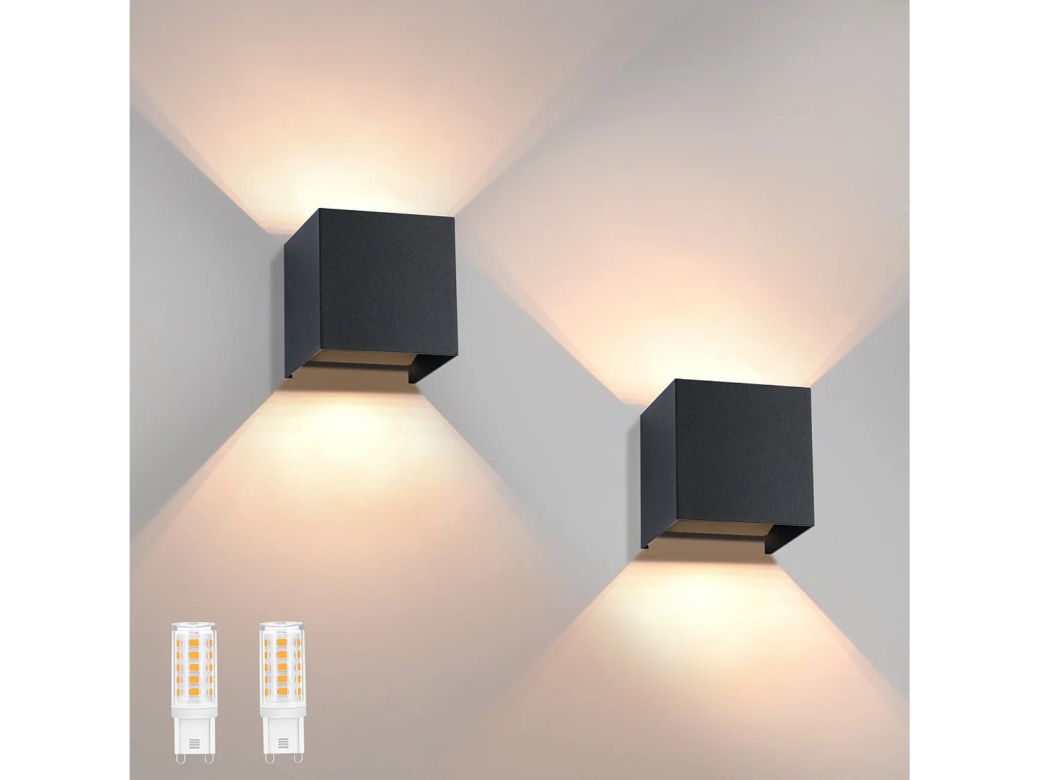 NETTLIFE Wandlamp met binnen - / buiten LED: pakket van 2 buitenlampen warm wit, IP65 buitenwandlamp, G9 wit.