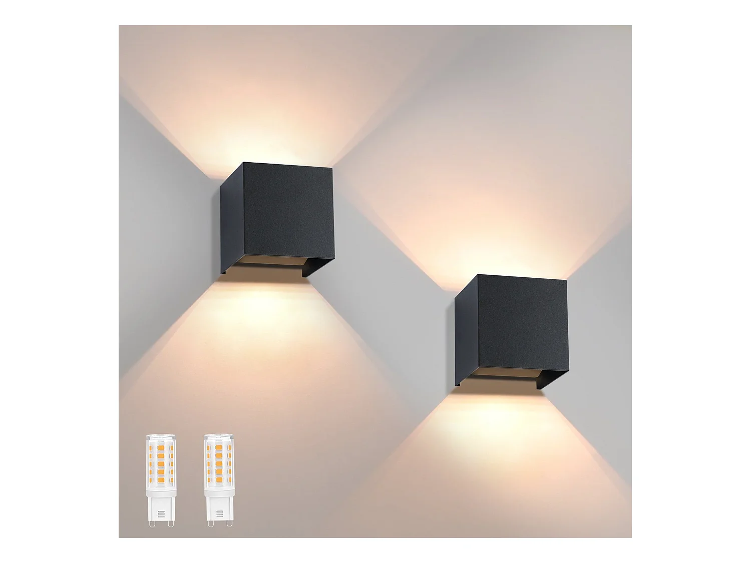 NETTLIFE Applique murale LED Intérieur/Extérieur : lot de 2 lampes extérieures Blanc chaud IP65 Applique extérieure G9 Blanc