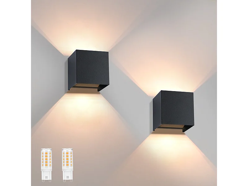 NETTLIFE Applique murale LED Intérieur/Extérieur : lot de 2 lampes extérieures Blanc chaud IP65 Applique extérieure G9 Blanc