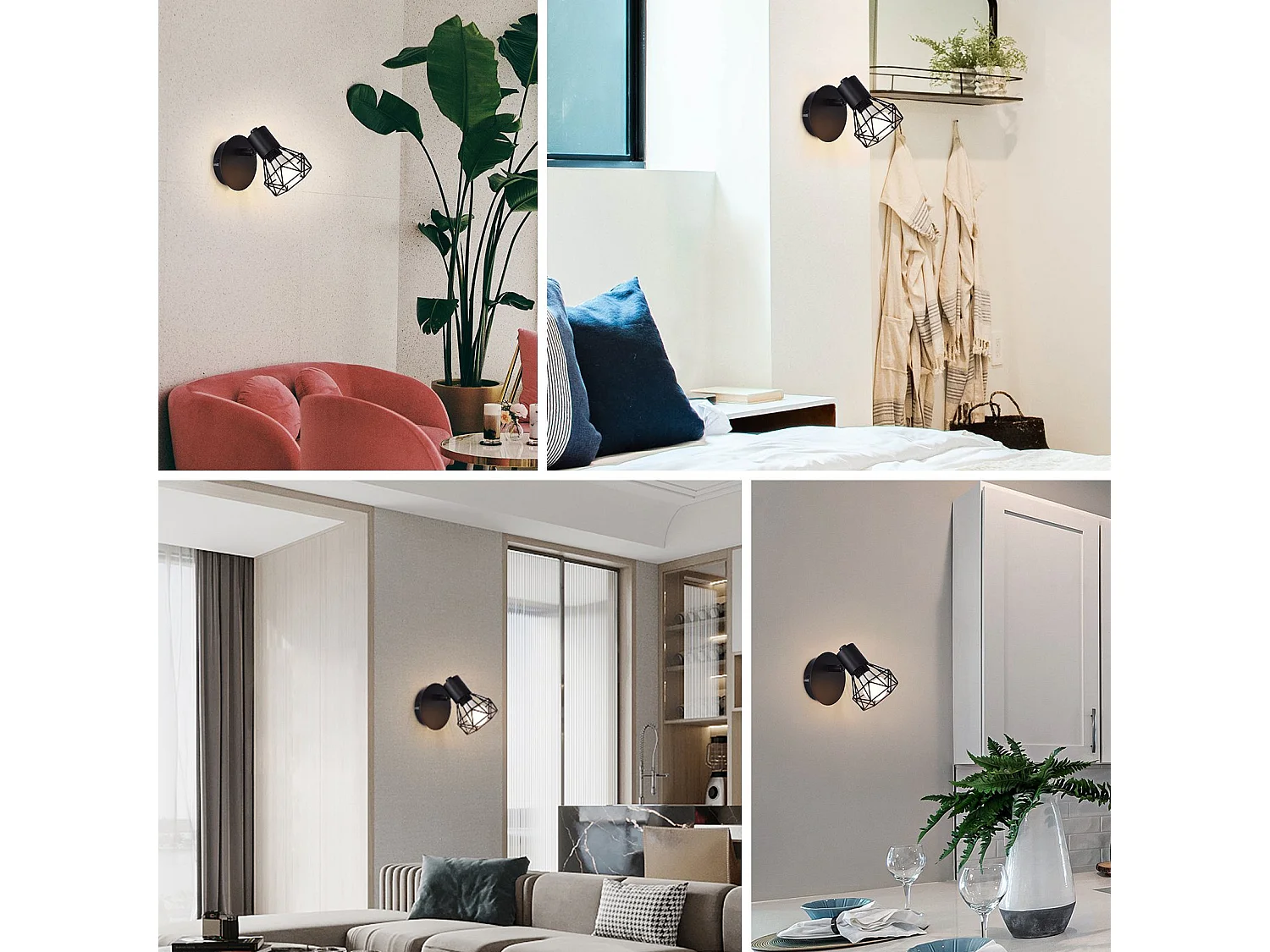 NETTLIFE Spots muraux noirs Spots muraux rétro - Applique E14 Réglable Vintage Lampe murale 1 flamme 350°40W