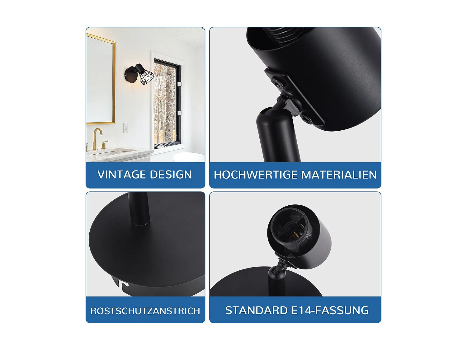 NETTLIFE Zwart geschilderde muurspots. Retro - geschilderde muurspots. E14 Toepassing. Vintage Wandlamp met verstelbare richting, 1 vlam, 350°, 40W.