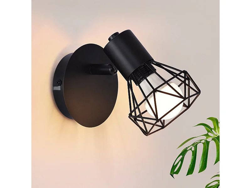 NETTLIFE Spots muraux noirs Spots muraux rétro - Applique E14 Réglable Vintage Lampe murale 1 flamme 350°40W