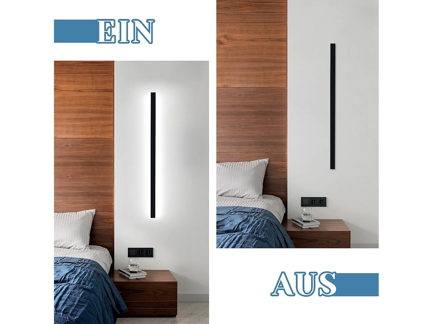 NETTLIFE LED intérieure Applique noire - 100CM Eclairage mural salon Moderne Lampe de couloir Mur 32W Lampe de chambre Métal Eclairage