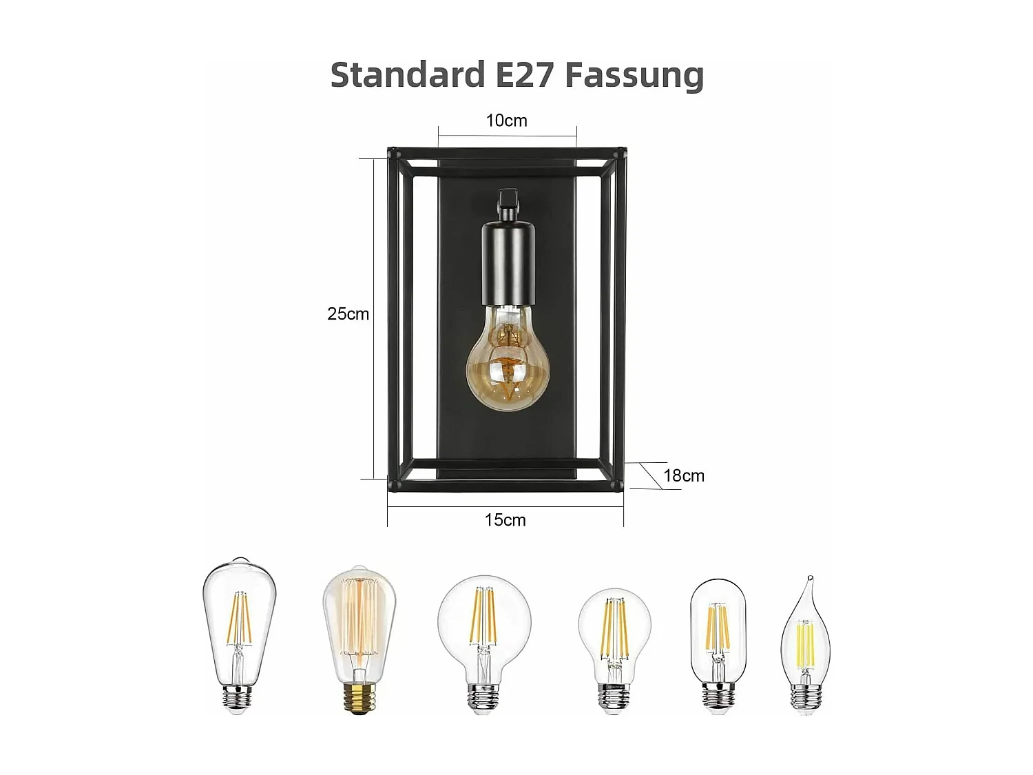 NETTLIFE Applique Intérieure Noire - Eclairage mural Vintage Chambre Eclairage Cage d'escalier Rétro Lampe de couloir E27 - Sans ampoules