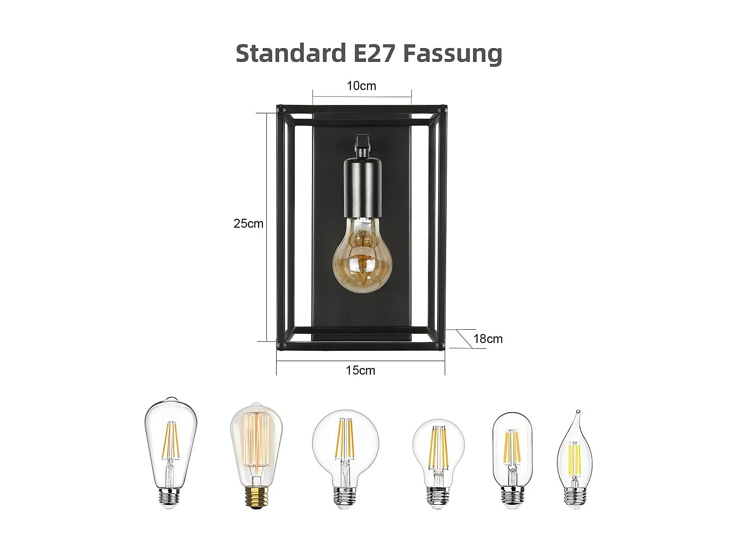 NETTLIFE Applique Intérieure Noire - Eclairage mural Vintage Chambre Eclairage Cage d'escalier Rétro Lampe de couloir E27 - Sans ampoules