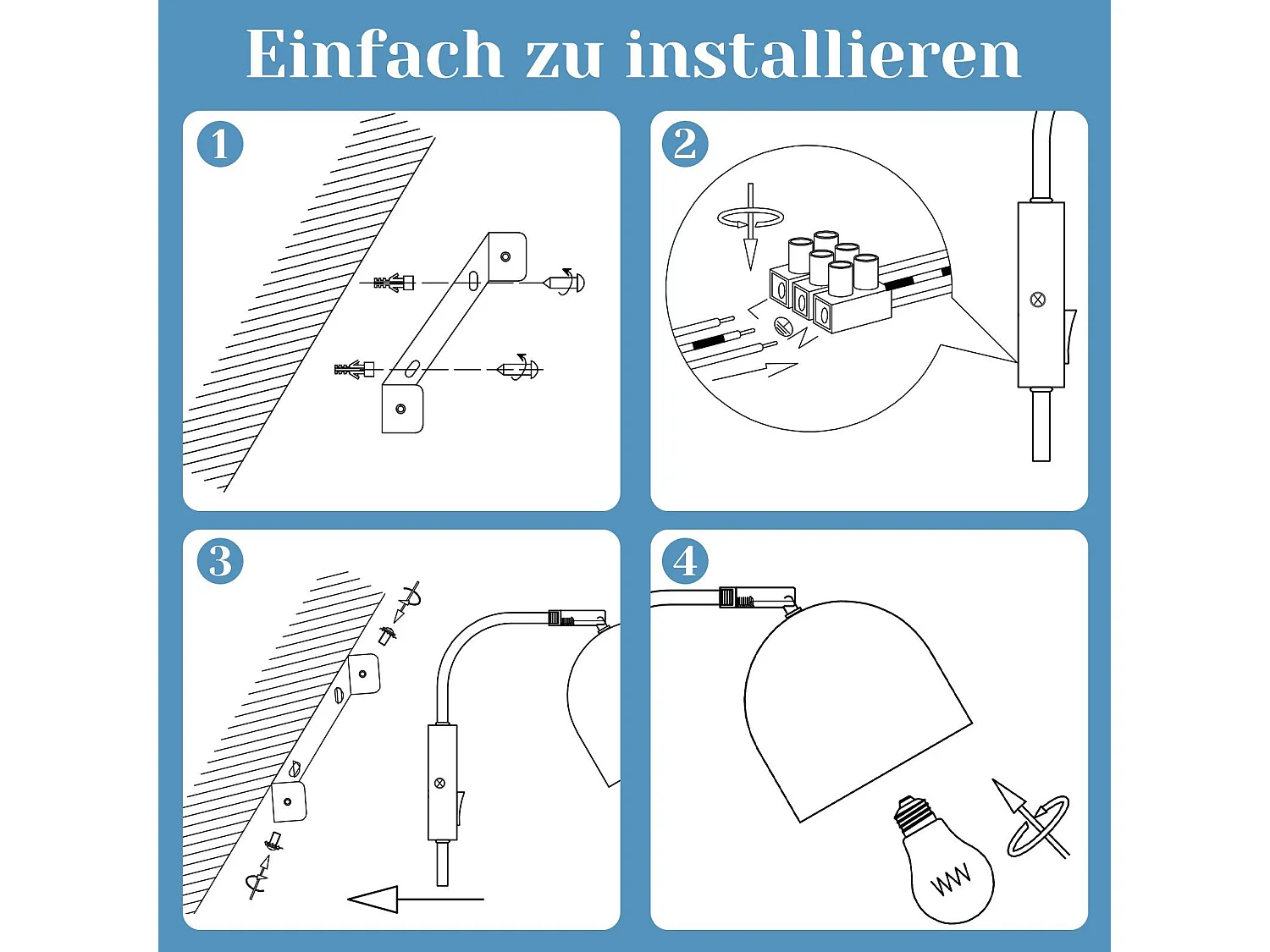 NETTLIFE Wandleuchte Holz mit Schalter - 1-Flammiger Wandstrahler E27 Weiß Flurlampe 330°, Ohne Leuchtmittel