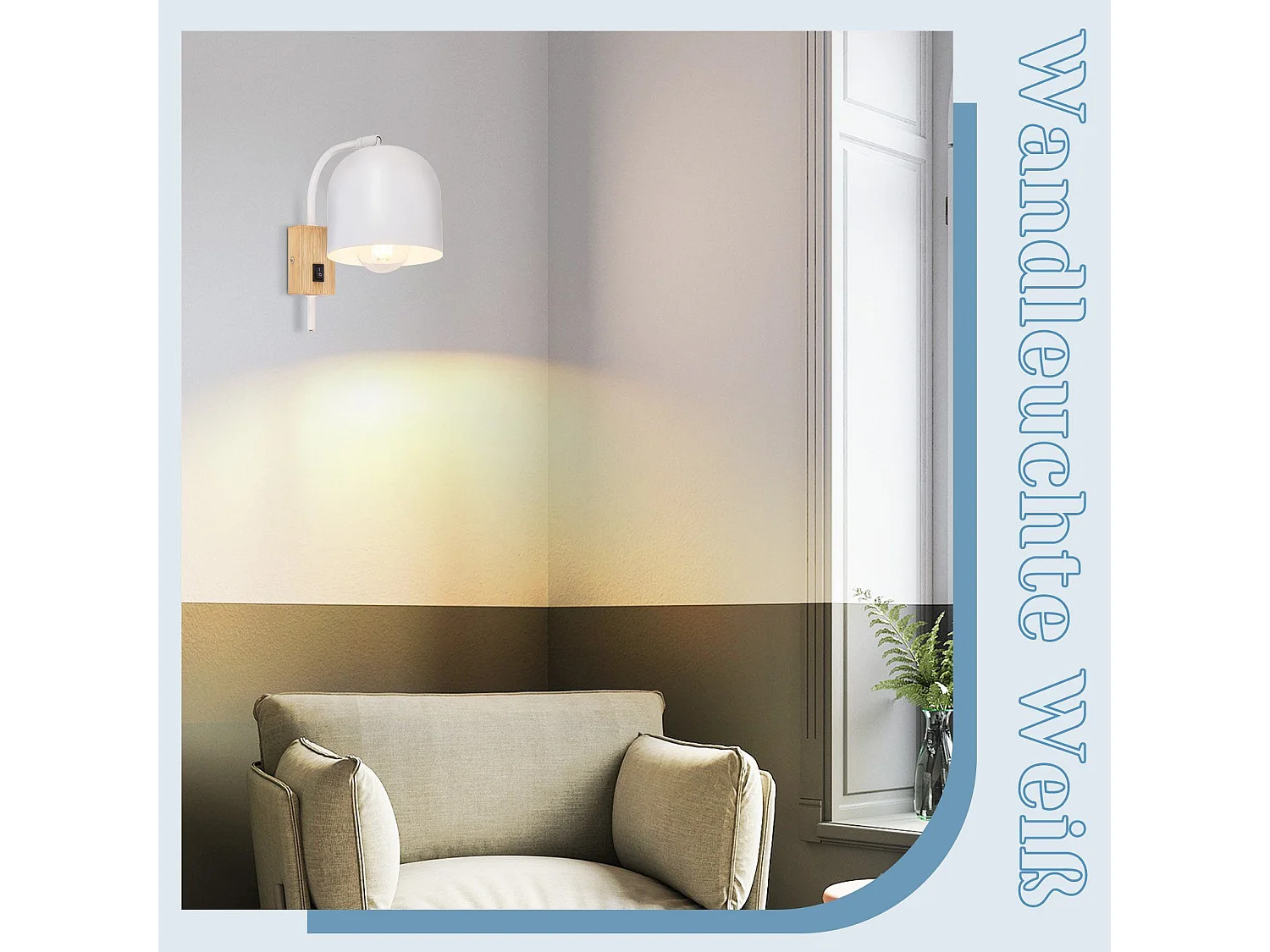 NETTLIFE Aplique de madera con interruptor - Foco de pared de 1 llama E27 Lámpara de pasillo blanca 330°, Sin bombilla