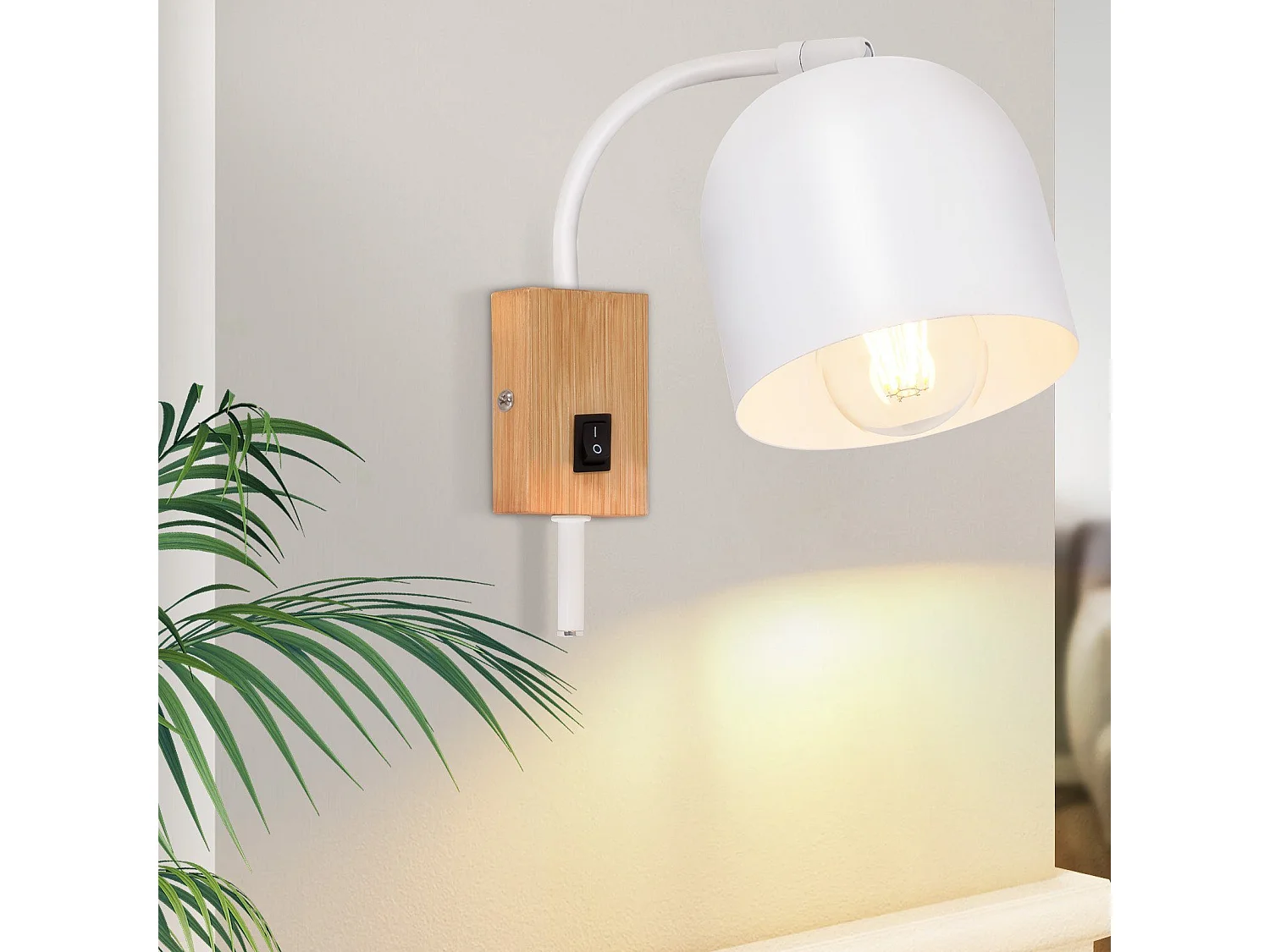 NETTLIFE Muurapparaat van hout met schakelaar - Muurspot met 1 E27 -flakkerende lamp in wit, 330° ganglamp, zonder gloeilamp.