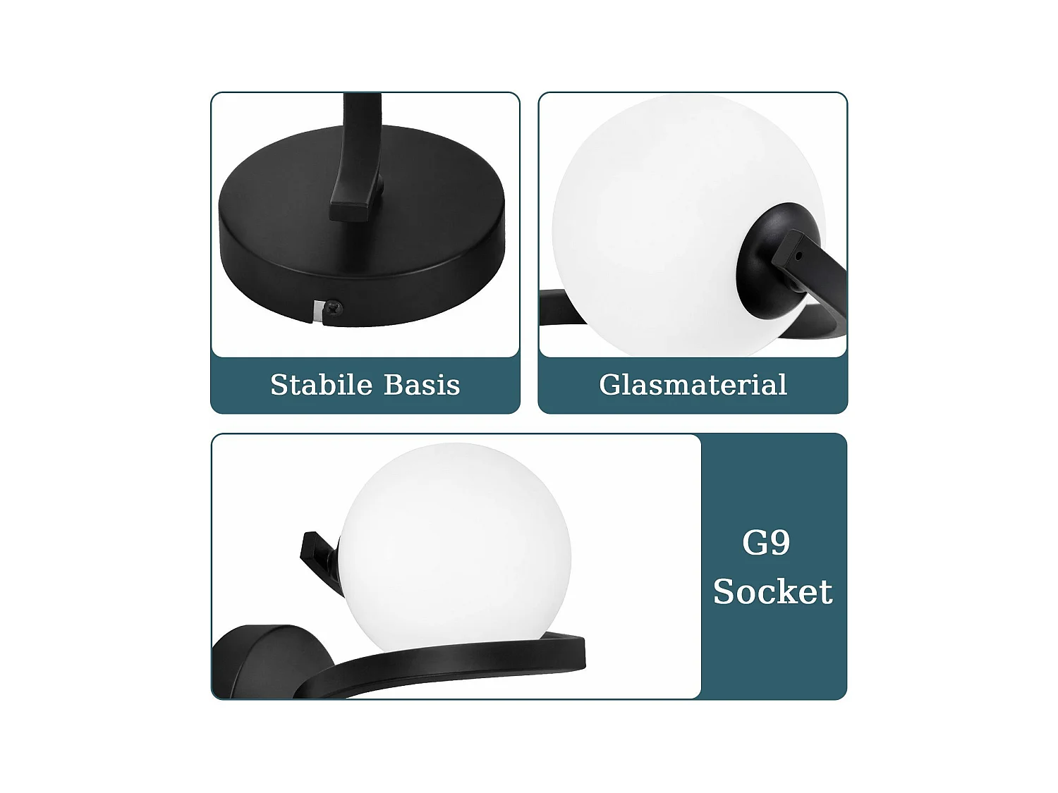 NETTLIFE Bad Wandleuchte Wandstrahler Glaskugel G9 Schwarz Wandmontage 1-flammig Weiß Innenlampe