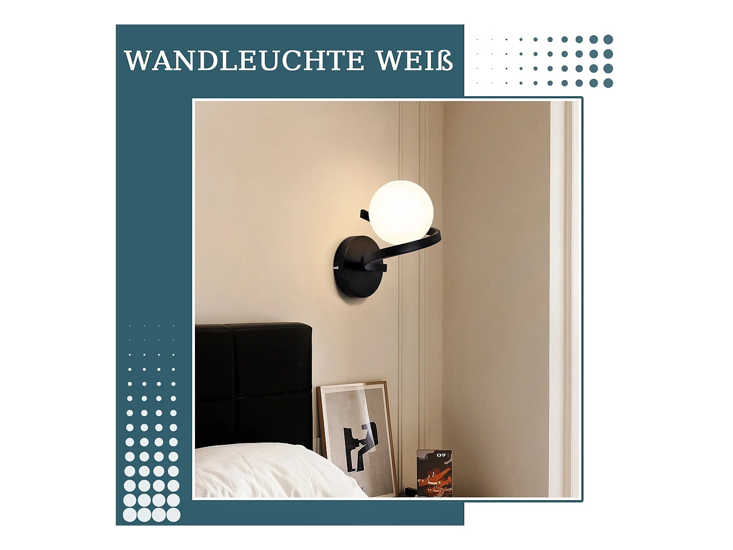 NETTLIFE Bad Wandleuchte Wandstrahler Glaskugel G9 Schwarz Wandmontage 1-flammig Weiß Innenlampe