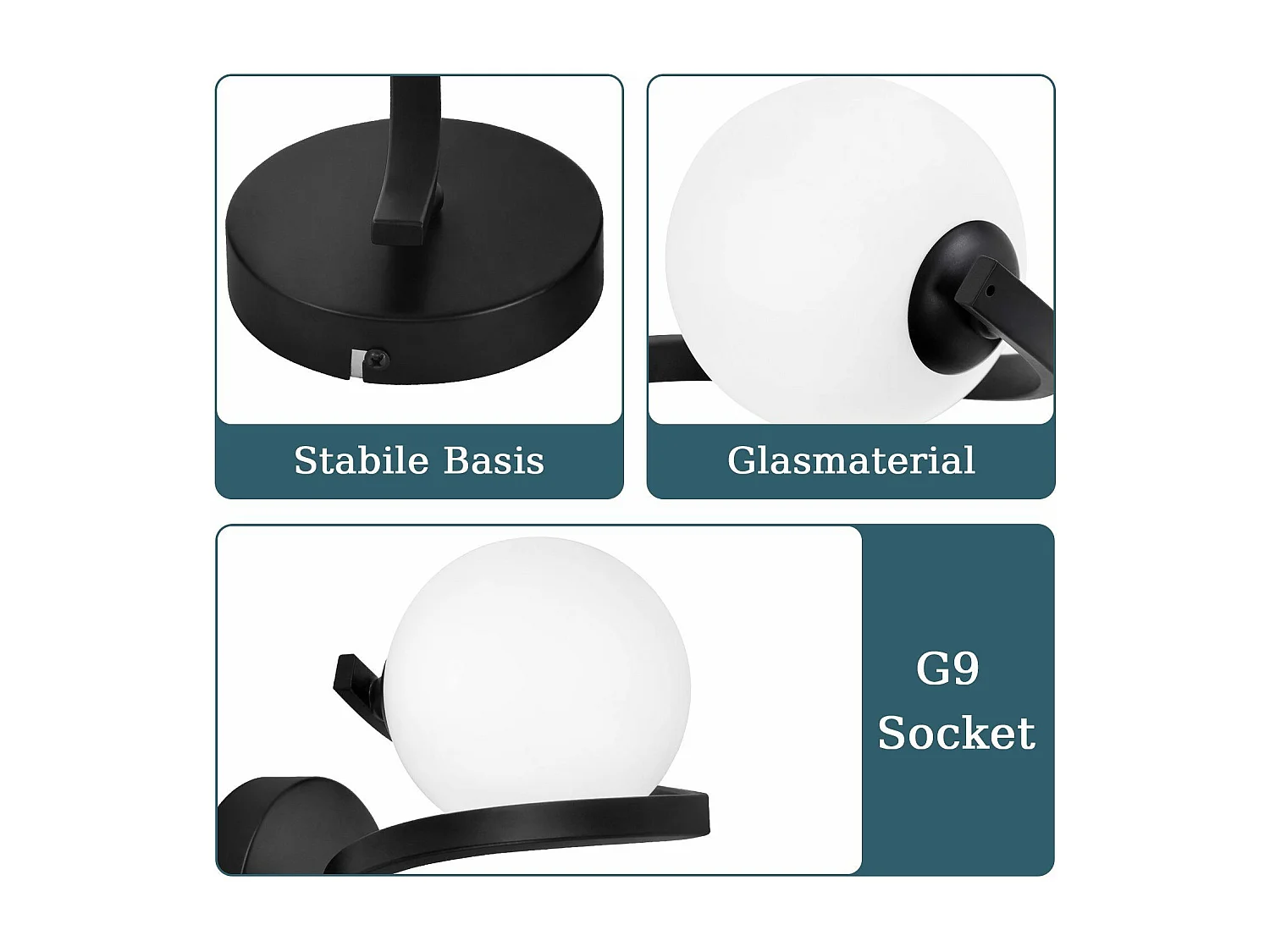 NETTLIFE Bad Wandleuchte Wandstrahler Glaskugel G9 Schwarz Wandmontage 1-flammig Weiß Innenlampe