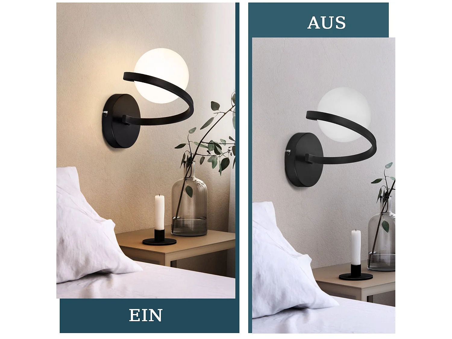 NETTLIFE Bad Wandleuchte Wandstrahler Glaskugel G9 Schwarz Wandmontage 1-flammig Weiß Innenlampe