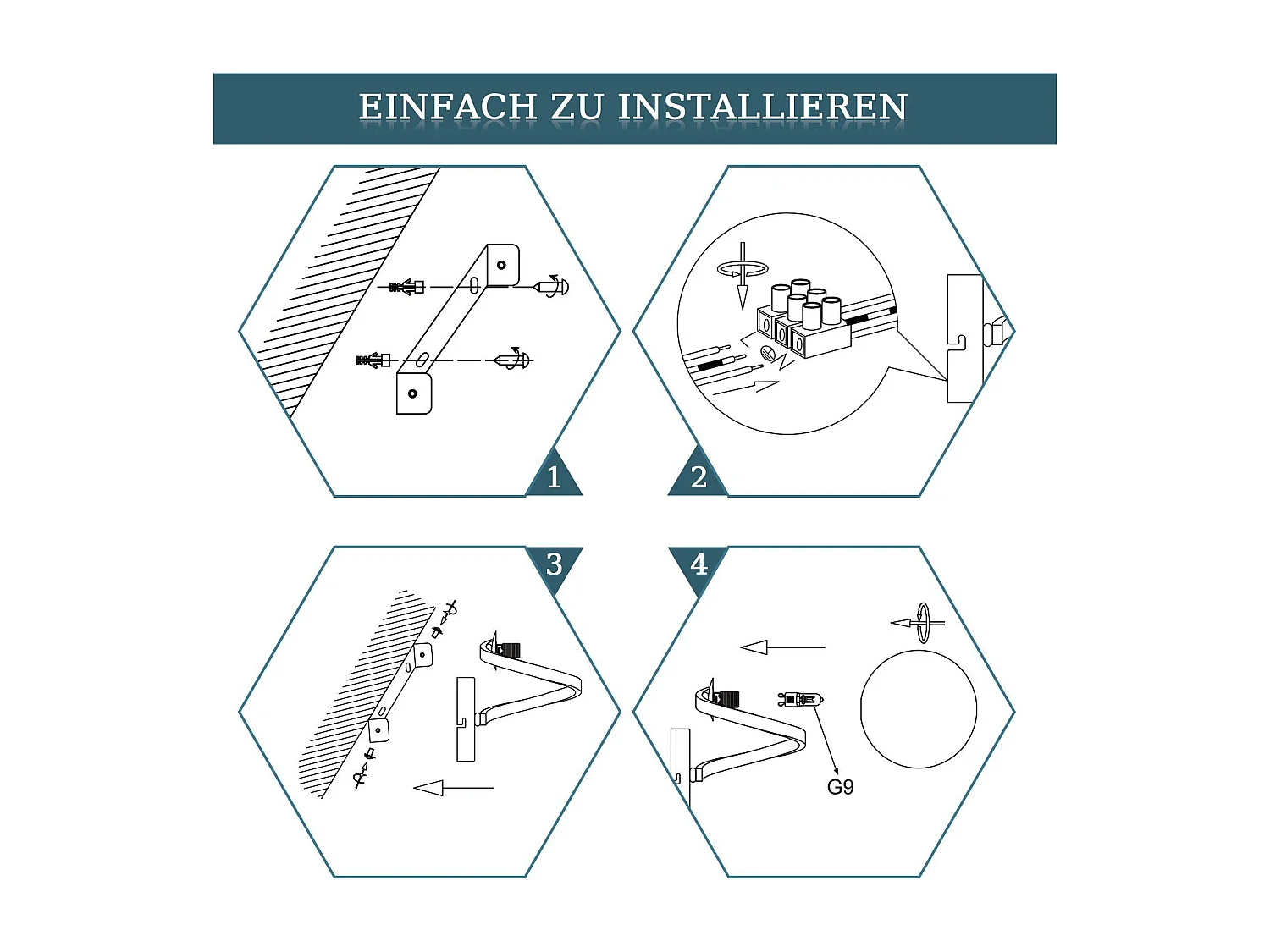 NETTLIFE Bad Wandleuchte Wandstrahler Glaskugel G9 Schwarz Wandmontage 1-flammig Weiß Innenlampe