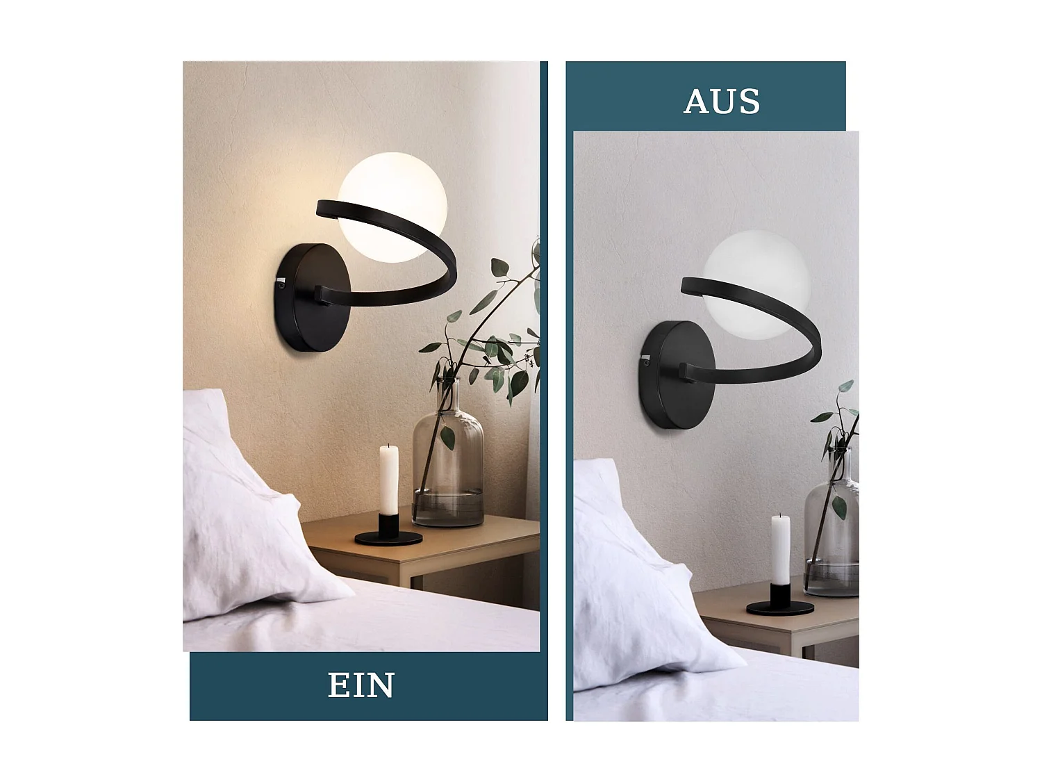 NETTLIFE Applique salle de bain Spots muraux Boule de verre G9 Noir mural 1 flamme Blanc Intérieur Lampe