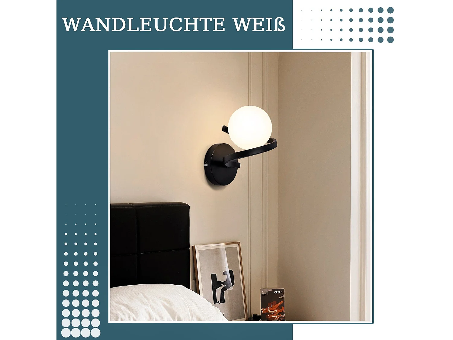 NETTLIFE Applique salle de bain Spots muraux Boule de verre G9 Noir mural 1 flamme Blanc Intérieur Lampe