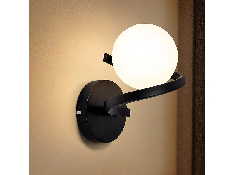 NETTLIFE Applique salle de bain Spots muraux Boule de verre G9 Noir mural 1 flamme Blanc Intérieur Lampe