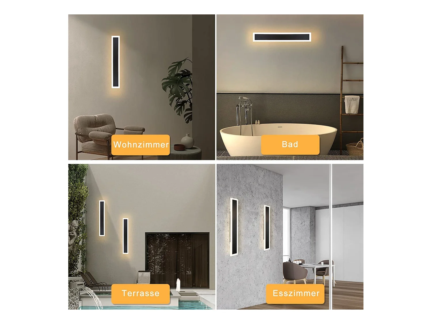 NETTLIFE Applique Extérieure LED : 50cm Applique Intérieure Longue 10W Applique Mur Noir 3000K Lampe Extérieure Moderne IP65