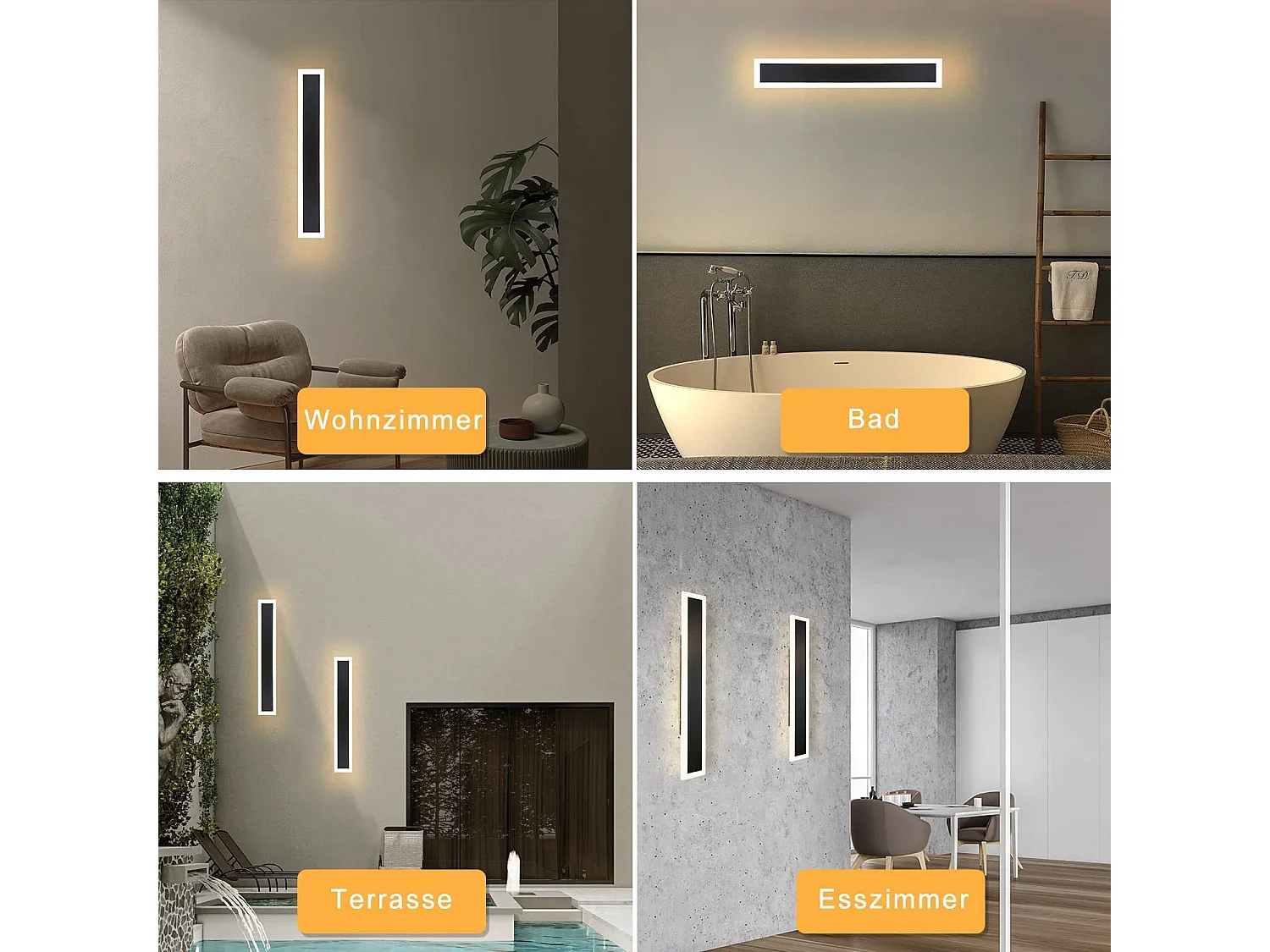 NETTLIFE Applique Extérieure LED : 50cm Applique Intérieure Longue 10W Applique Mur Noir 3000K Lampe Extérieure Moderne IP65