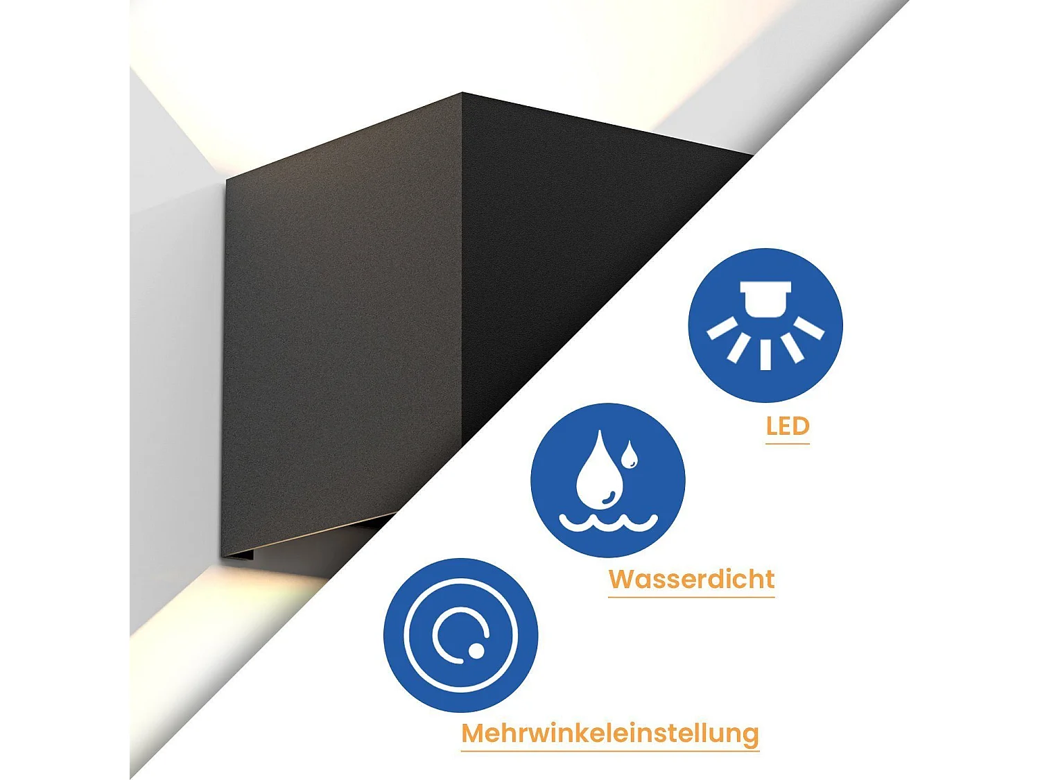 NETTLIFE LED Applique murale intérieure  Noir Éclairage mural extérieur 5W Lampe extérieure Up Down Spot mural IP65 Éclairage  3000K Blanc chaud