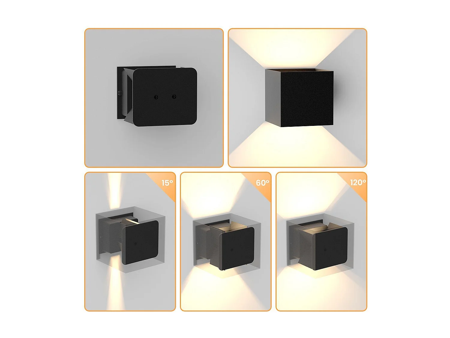 NETTLIFE LED Applique murale intérieure  Noir Éclairage mural extérieur 5W Lampe extérieure Up Down Spot mural IP65 Éclairage  3000K Blanc chaud