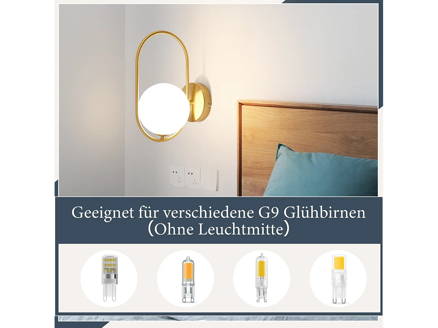 NETTLIFE Lámpara de pared interior moderna - Lámpara de pared de diseño de metal de vidrio dorado G9 Lámpara de cama creativa vintage para baño