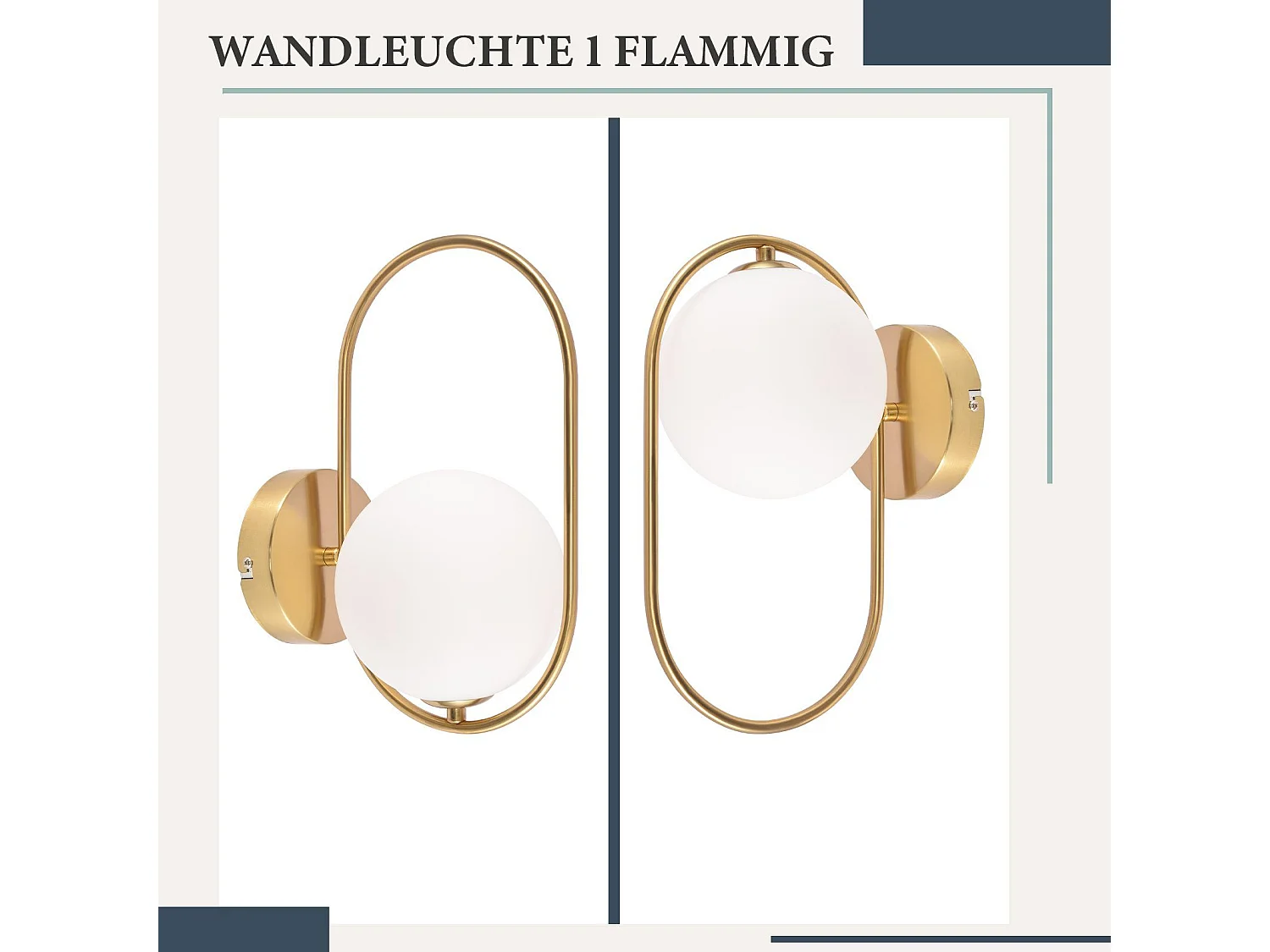 NETTLIFE Lámpara de pared interior moderna - Lámpara de pared de diseño de metal de vidrio dorado G9 Lámpara de cama creativa vintage para baño