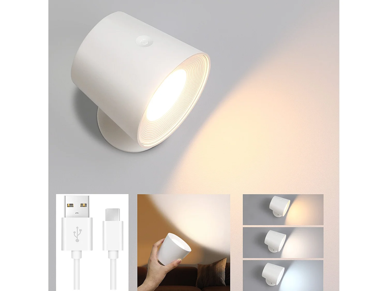 NETTLIFE Wandapparaat voor binnen zonder elektrische voeding: Wandlamp LED met schakelaar, eBlanc, draadloos, Wandverlichting, aanraakvariabel.