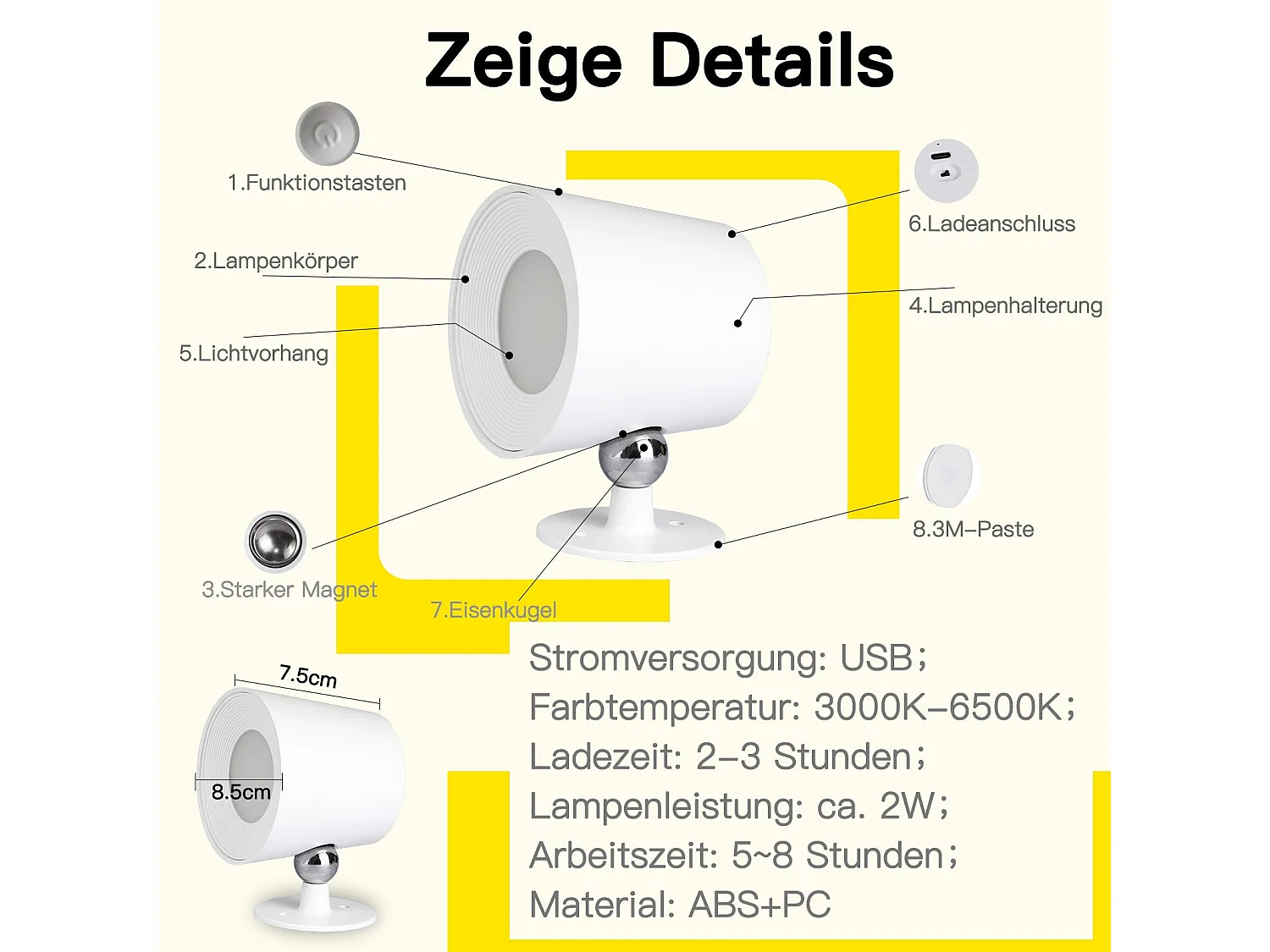 NETTLIFE Applique murale intérieure sans alimentation électrique : Lampe murale LED avec interrupteur eBlanc Sans fil Eclairage mural Touch Variable