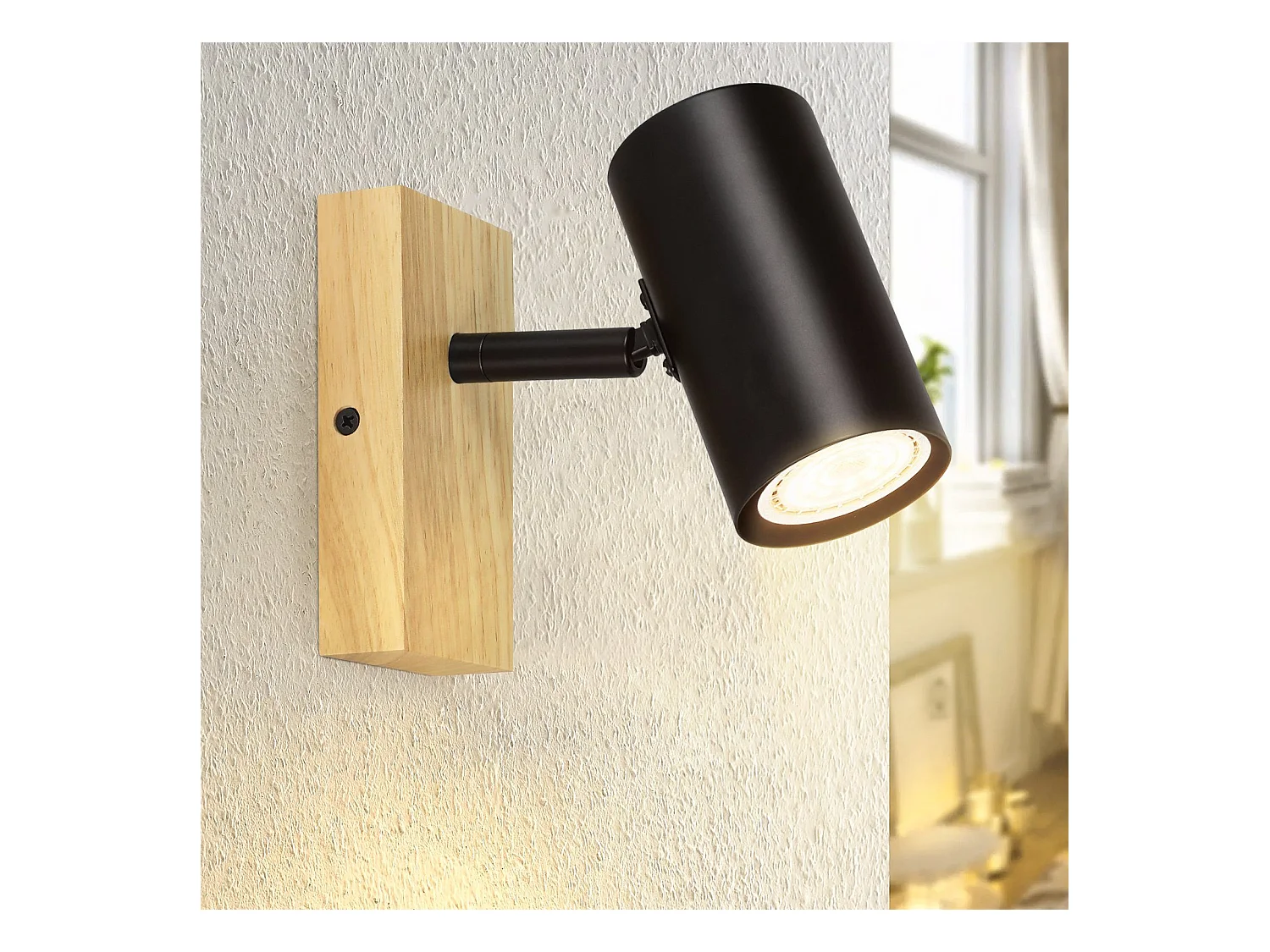 NETTLIFE Plafonnier 1 flamme Bois - Noir Plafonnier couloir Métal Rétro GU10 350°Plot de plafond pivotant  Max.40W