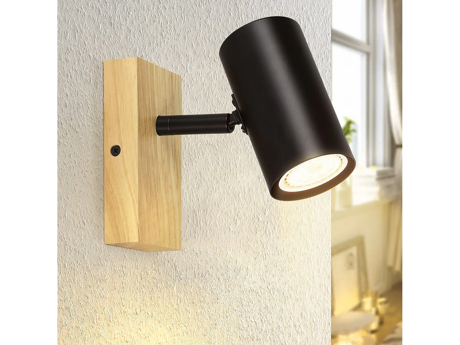 NETTLIFE Plafonnier 1 flamme Bois - Noir Plafonnier couloir Métal Rétro GU10 350°Plot de plafond pivotant  Max.40W