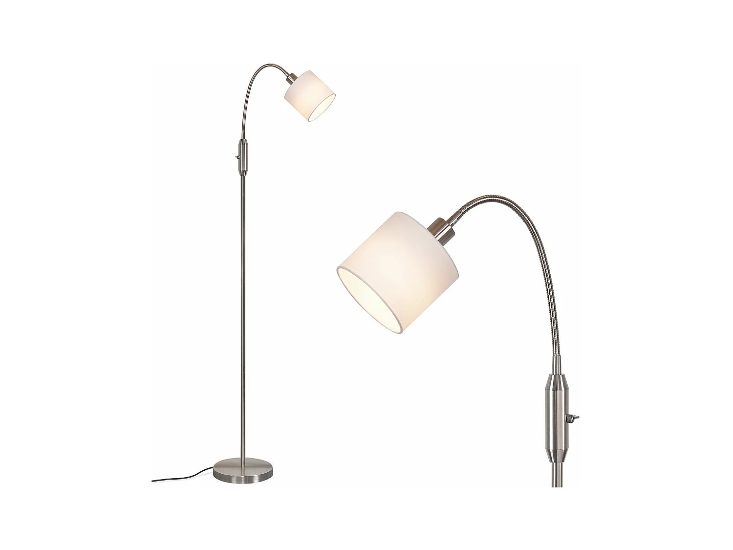 NETTLIFE Lampe sur pied salon vintage noire, lampadaire moderne en tissu avec arc pivotant à 360°, interrupteur basculant E14,  sans ampoule.