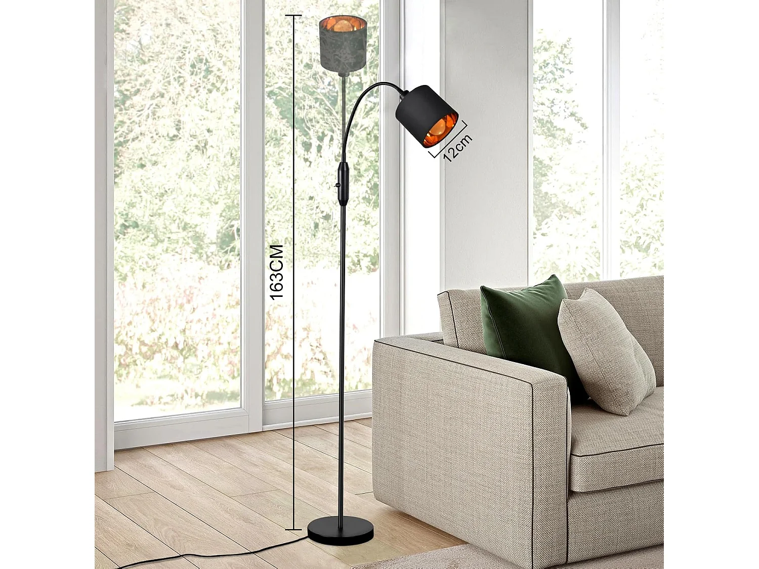 Schwarze Vintage-Stehlampe aus Stoff mit 360° drehbarem Bogen für weiches und dekoratives Licht