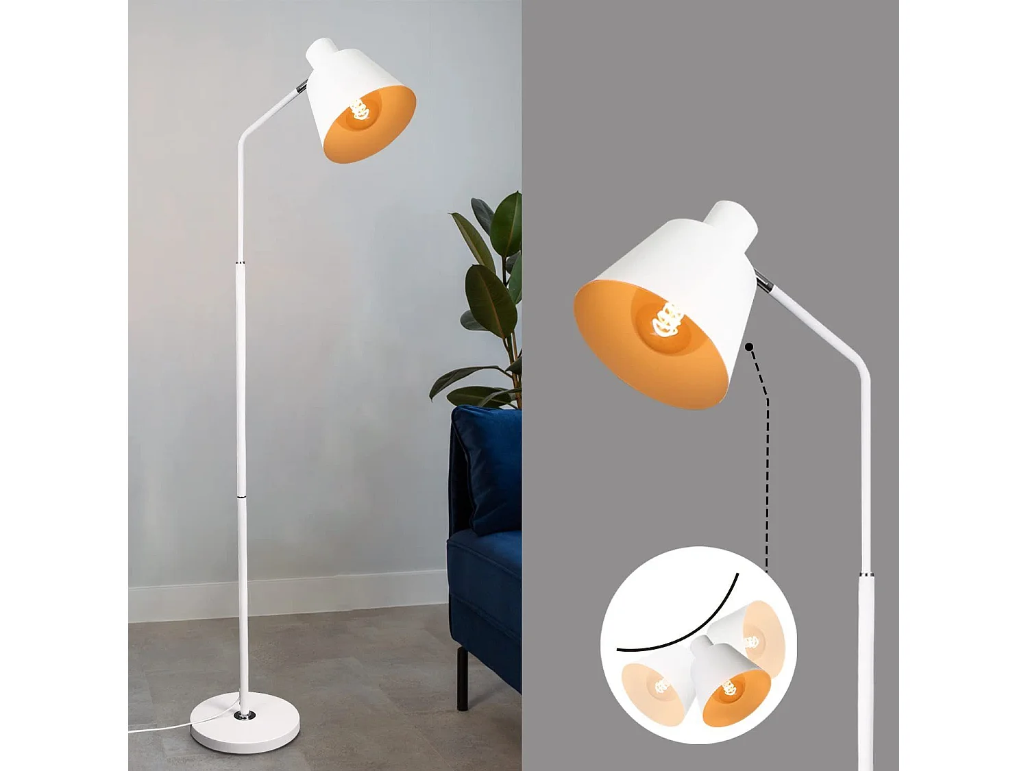 Lampe Sur Pied Debout Vintage 166 Cm Design Rétro Blanche En Métal Avec Douille E27 Maximum 40 W