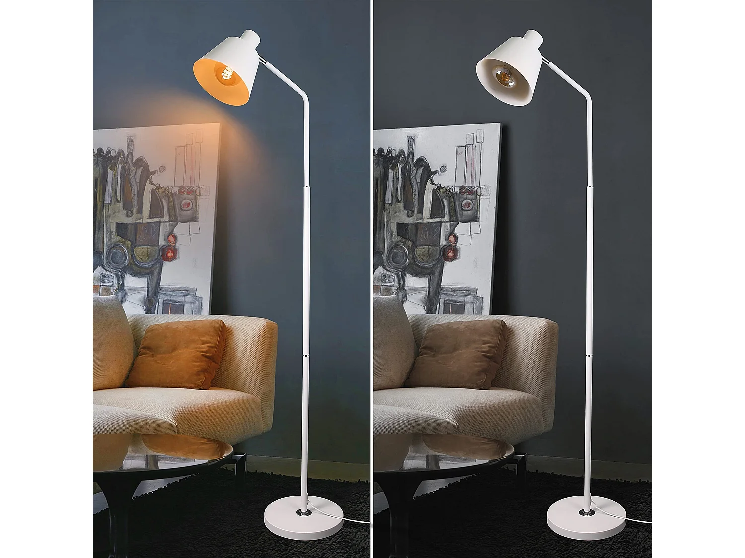 Lampe Sur Pied Debout Vintage 166 Cm Design Rétro Blanche En Métal Avec Douille E27 Maximum 40 W