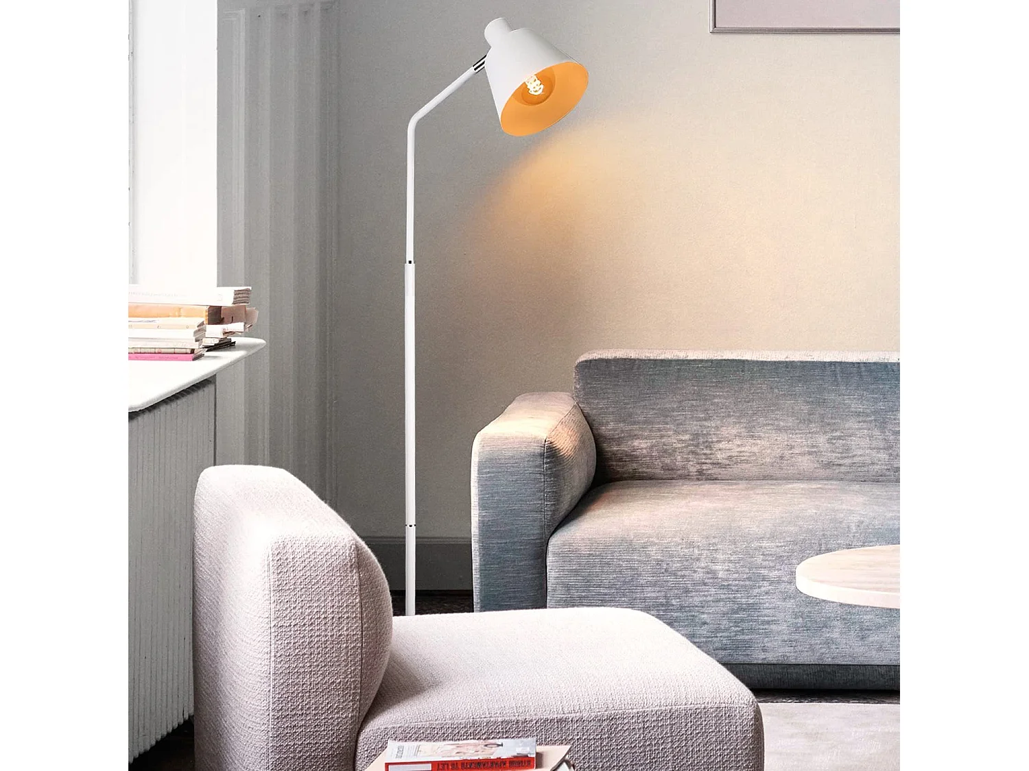 Lampe Sur Pied Debout Vintage 166 Cm Design Rétro Blanche En Métal Avec Douille E27 Maximum 40 W
