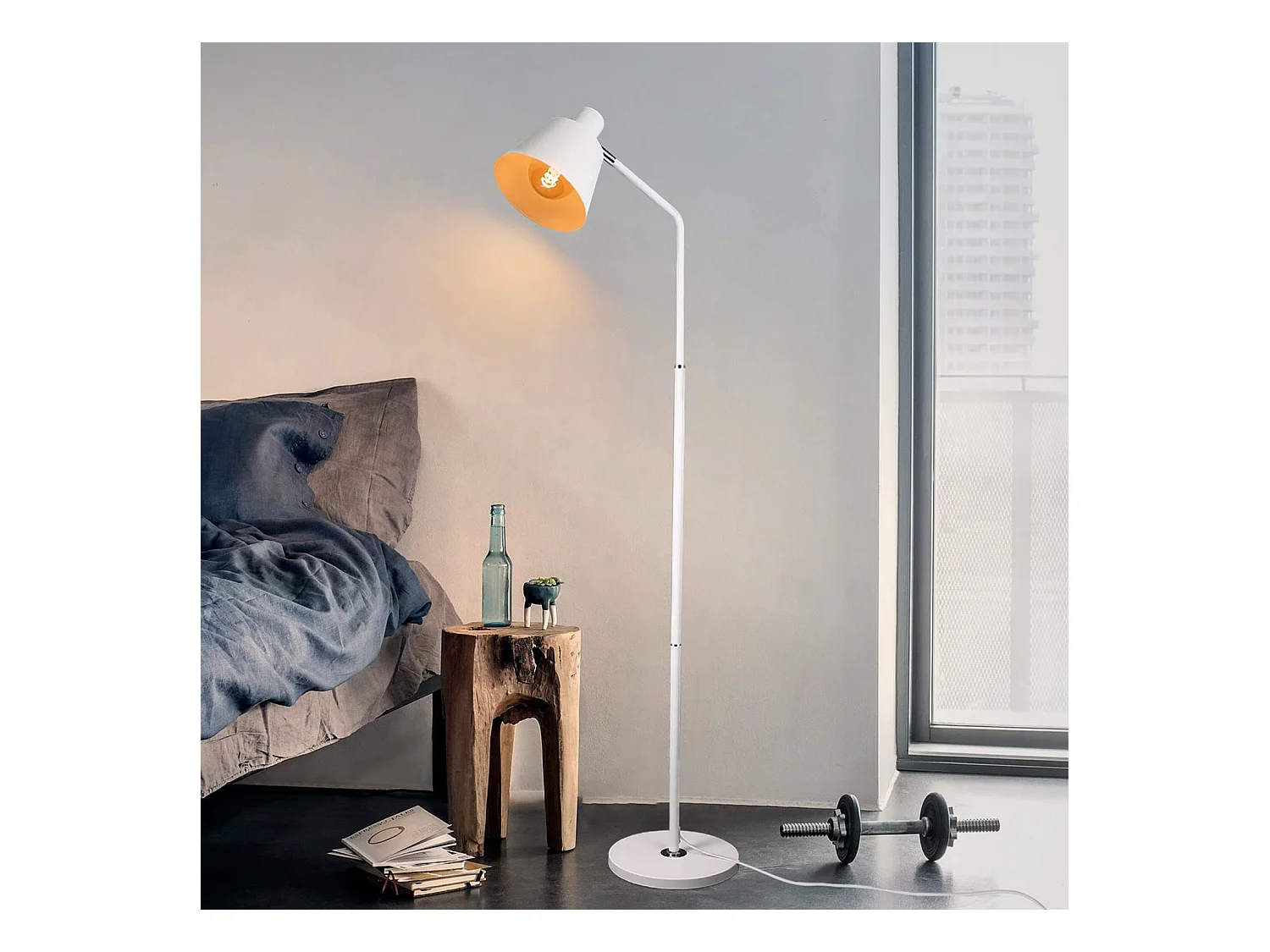 NETTLIFE Lámpara de Pie para Salón, Lámpara de Pie Vintage - 166cm, Diseño Retro, Lámpara de Pie de Metal Blanco con Casquillo E27, Máximo 40W