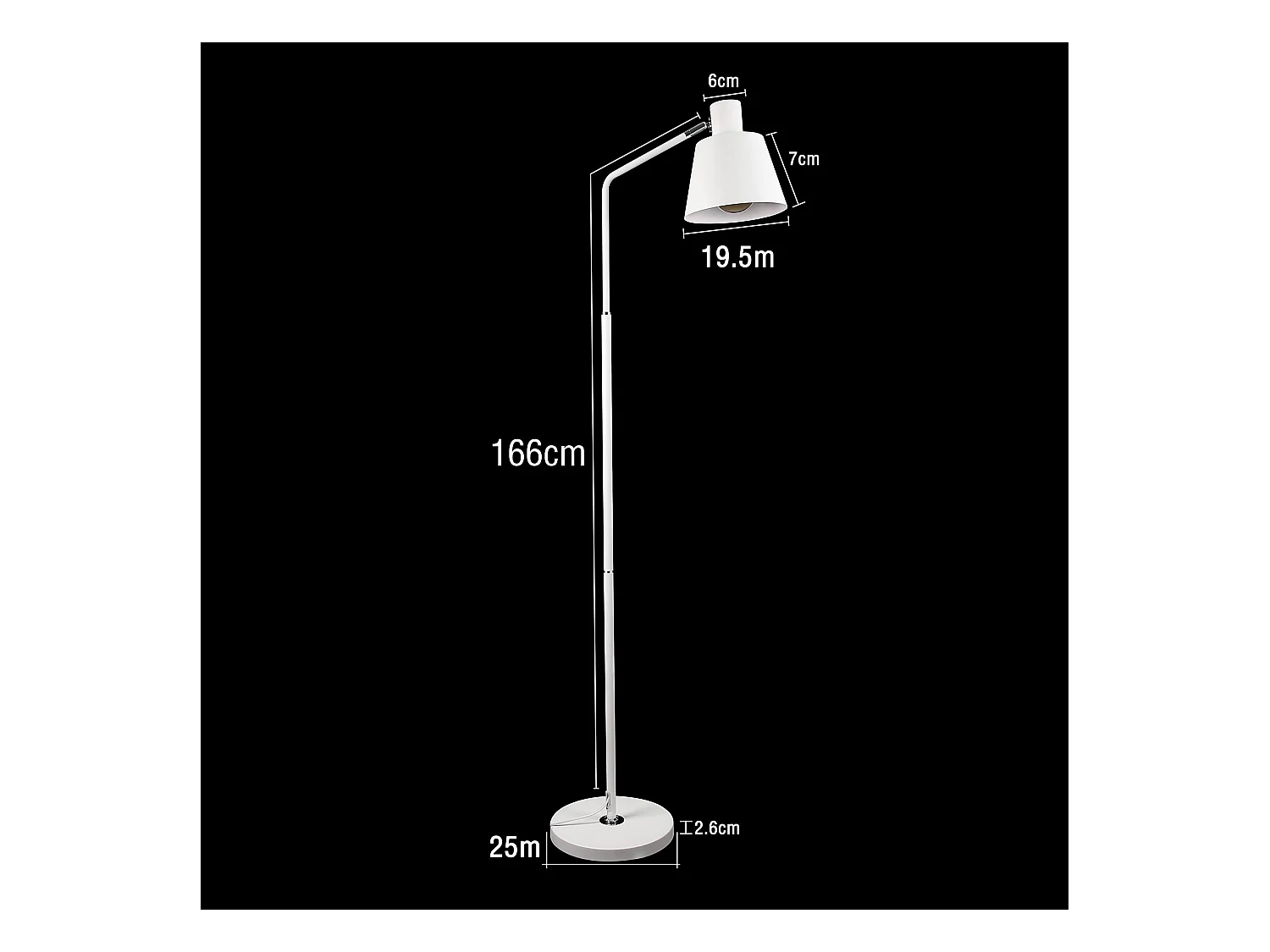 NETTLIFE Lámpara de Pie para Salón, Lámpara de Pie Vintage - 166cm, Diseño Retro, Lámpara de Pie de Metal Blanco con Casquillo E27, Máximo 40W