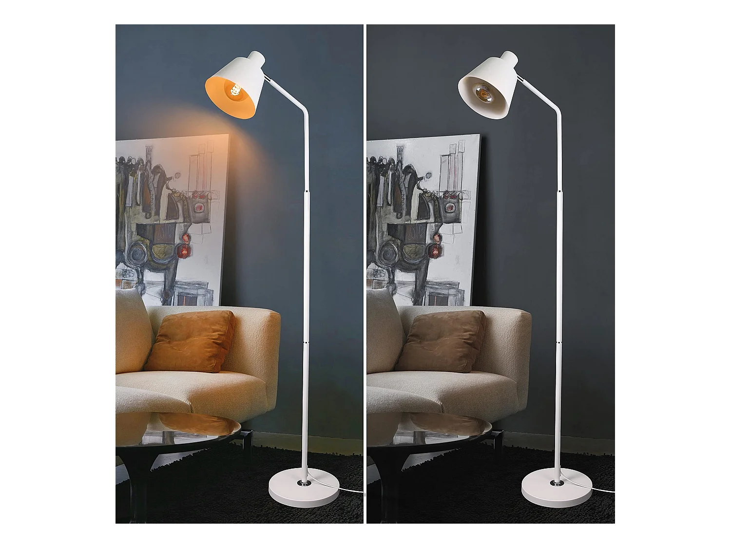 NETTLIFE Lámpara de Pie para Salón, Lámpara de Pie Vintage - 166cm, Diseño Retro, Lámpara de Pie de Metal Blanco con Casquillo E27, Máximo 40W