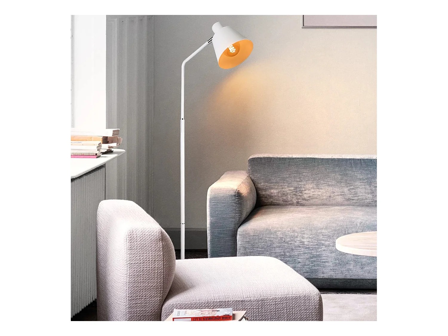 NETTLIFE Lámpara de Pie para Salón, Lámpara de Pie Vintage - 166cm, Diseño Retro, Lámpara de Pie de Metal Blanco con Casquillo E27, Máximo 40W