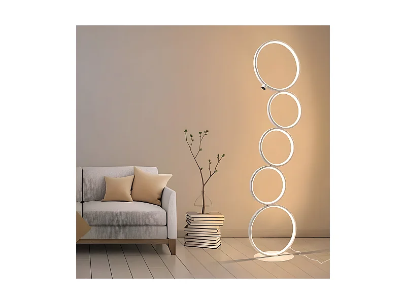 NETTLIFE moderne weiße Leuchtstofflampe, 32 W, warmweiß, mit taktilem Schalter, Stehleuchte mit 5 Ringen für Wohnzimmer und Büro.