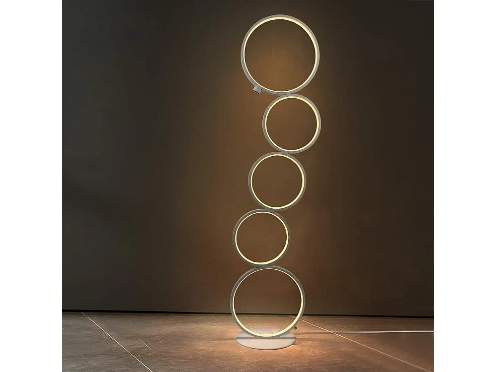 NETTLIFE moderne witte LED - lamp met 32W warm wit, aan - aan - uit - drukknop, opstaande lamp met 5 ringen voor woonkamer of kantoor.