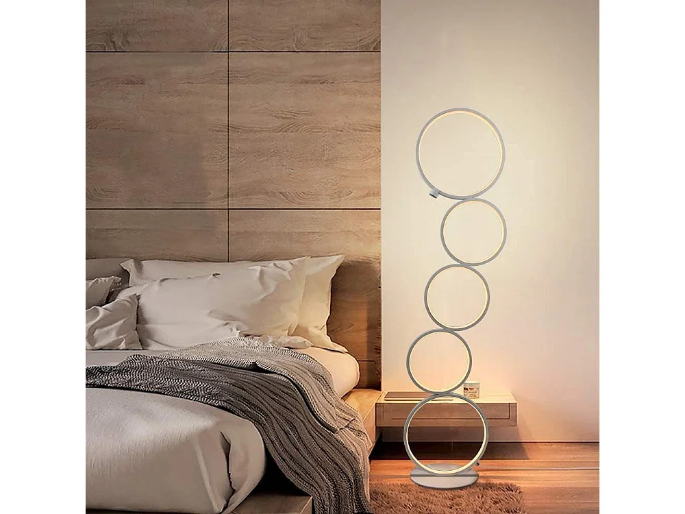 NETTLIFE LED Lampadaire Moderne Blanc 32W blanc chaud Interrupteur tactile Lampadaire Sur Pied avec 5 anneaux pour salon bureau