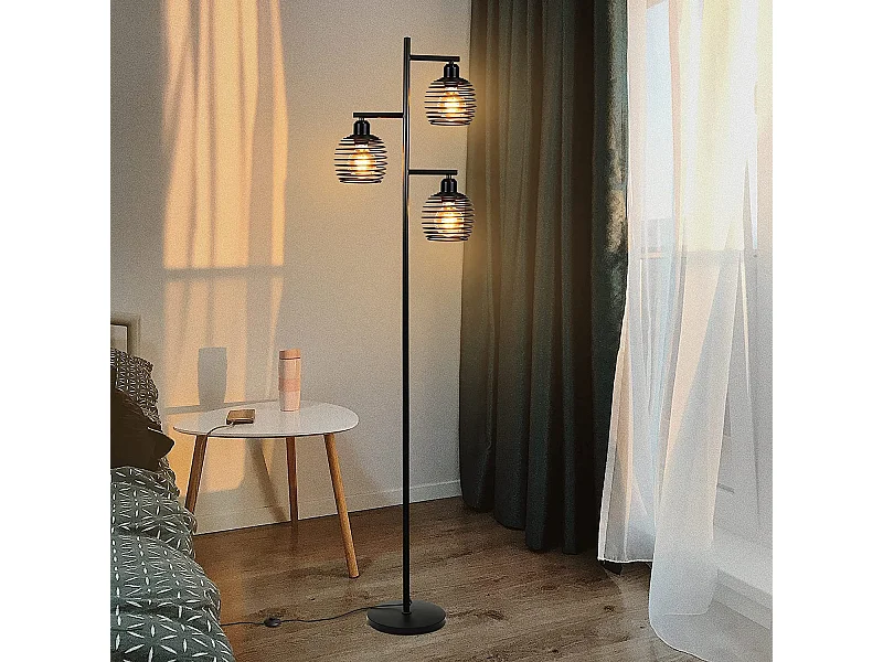NETTLIFE Lampadaire Salon Vintage -  e27 3 flammes 25W noir industriel Lampe sur pied 152CM avc interrupteur à pied