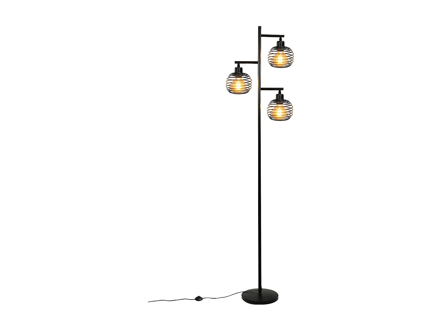 NETTLIFE Salon Vintage - Lamp  e27, 3 vlammen, 25W, zwarte industriële voetlamp, 152 cm, met voetschakelaar.