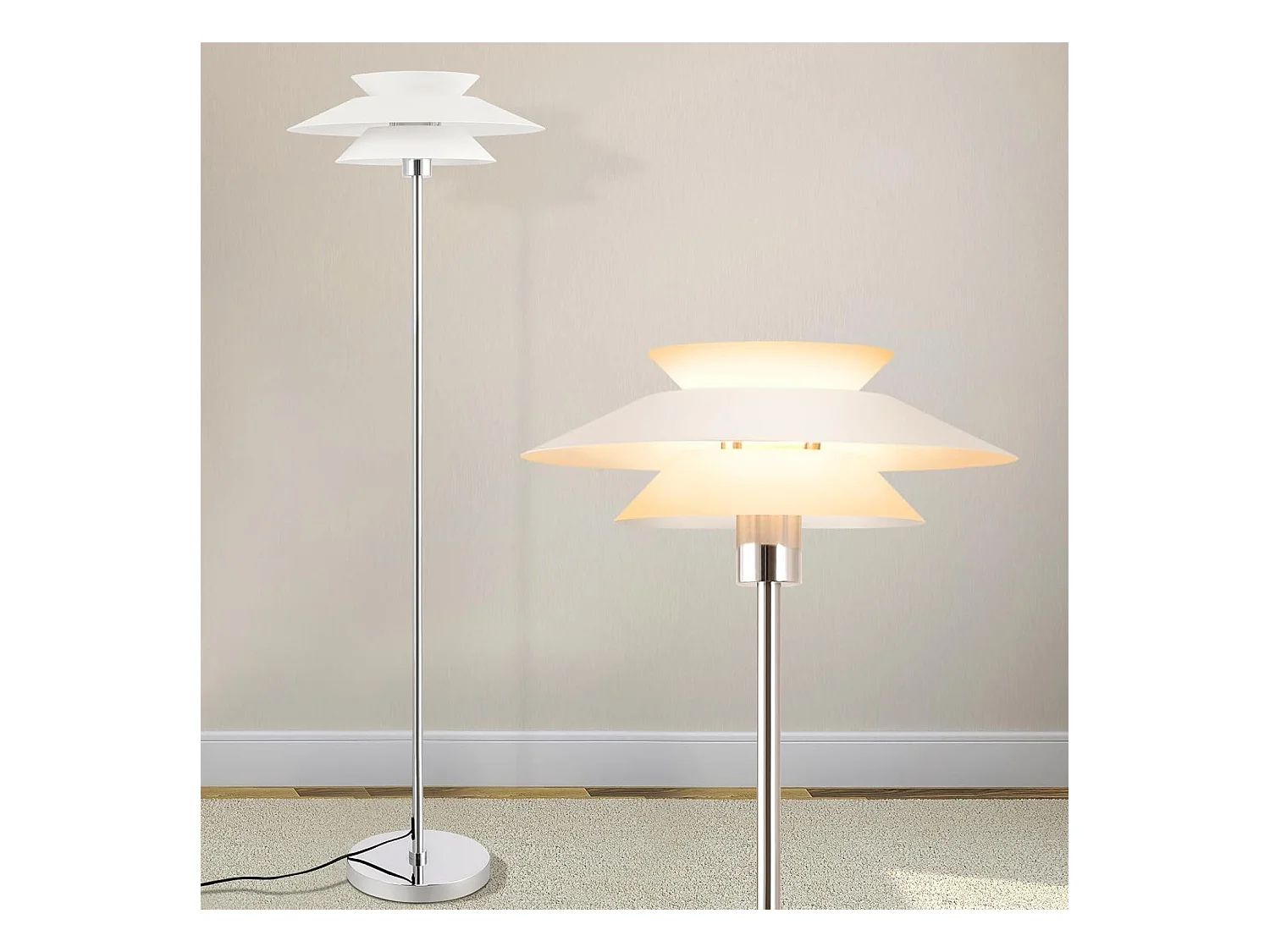 NETTLIFE Lampe sur pied pour salon, lampadaire E27 1 flamme blanc moderne, design vintage industriel | Hauteur 145 cm | Ampoule non incluse