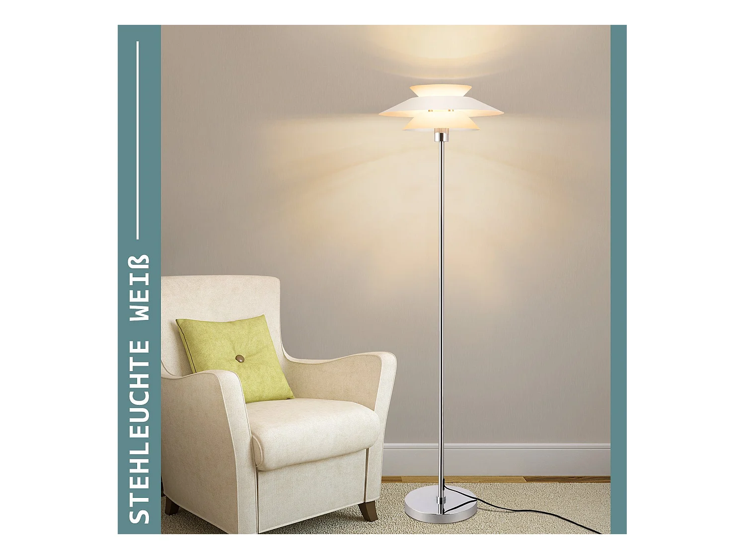 NETTLIFE Lampe sur pied pour salon, lampadaire E27 1 flamme blanc moderne, design vintage industriel | Hauteur 145 cm | Ampoule non incluse